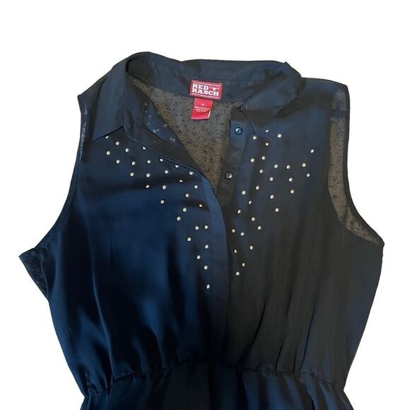 Red Ranch Sheer Black Dress with Gold Details and Slip. Size M. Great Condition - Picture 3 of 10